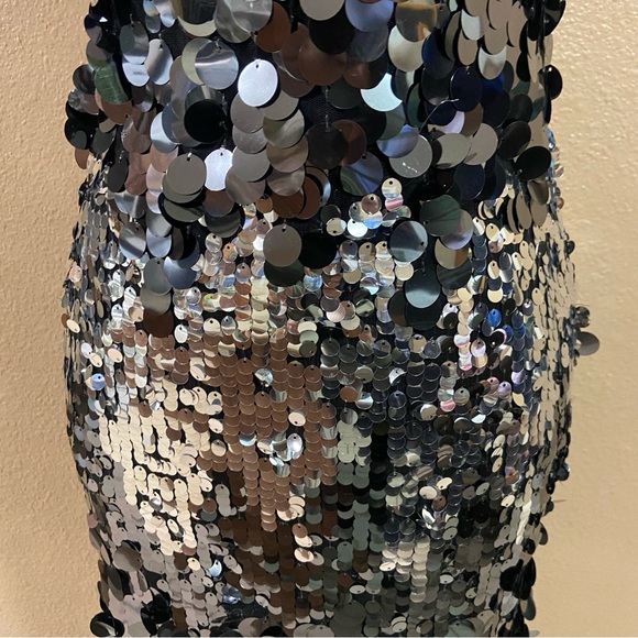 NWOT Lulus Superior Shine Silver Sequin Lace-Up Midi Bodycon Dress - Picture 10 of 11